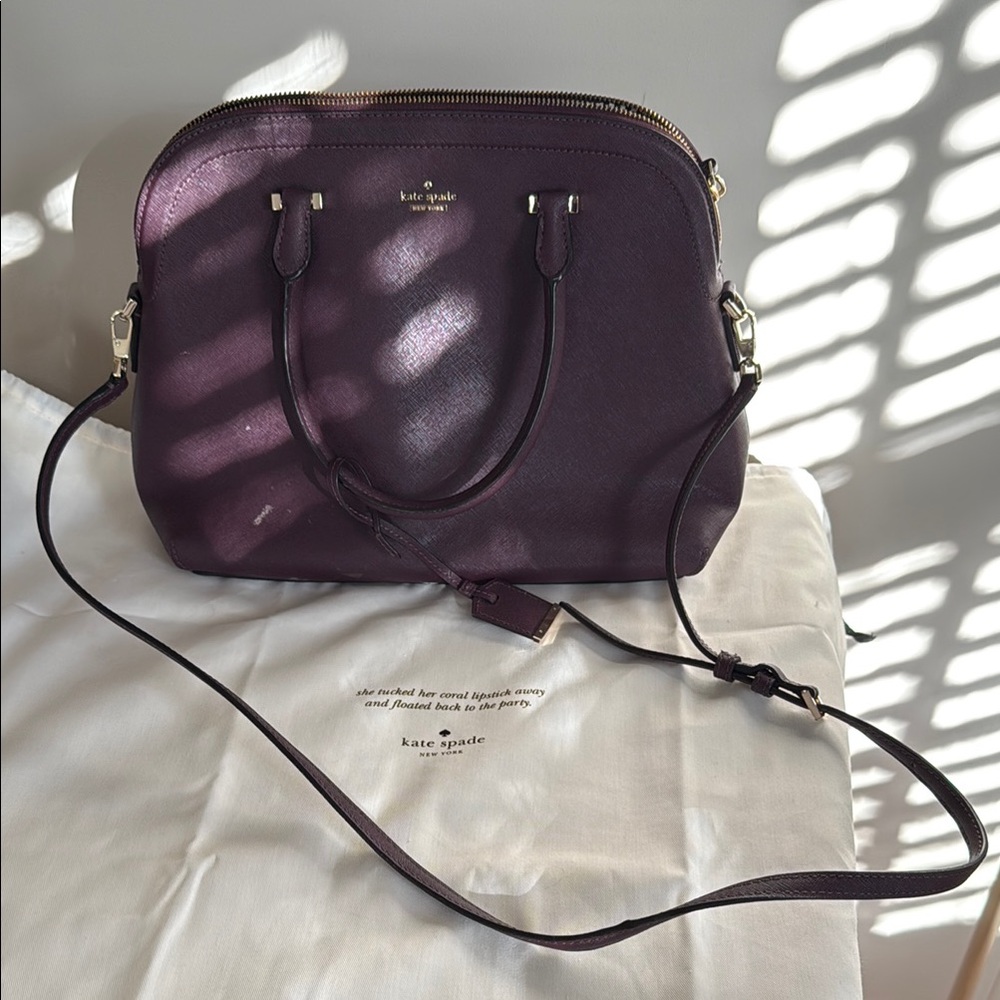 Kate Spade Purple Crossbody Bag with Smooth Material and Long Strap